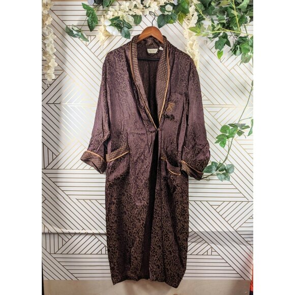 VTG Victoria Secret Women's Robe Embroidered Brown 1980s GOLD LABEL Size PS - Picture 1 of 12